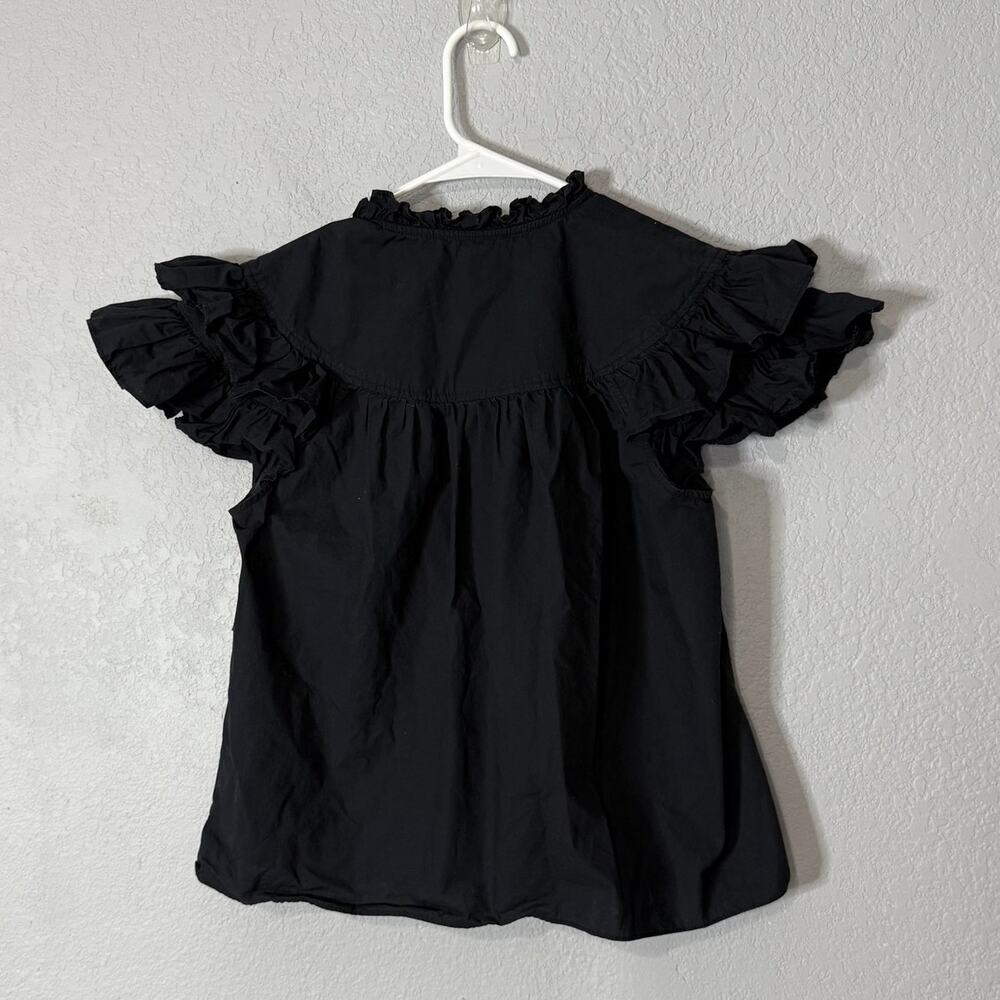 Ulla Johnson Black Ruffled Short-Sleeve Blouse - Picture 2 of 7